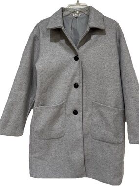 Camellia Women’s Gray Coat Small Lined Button Front Polyester Mid Length